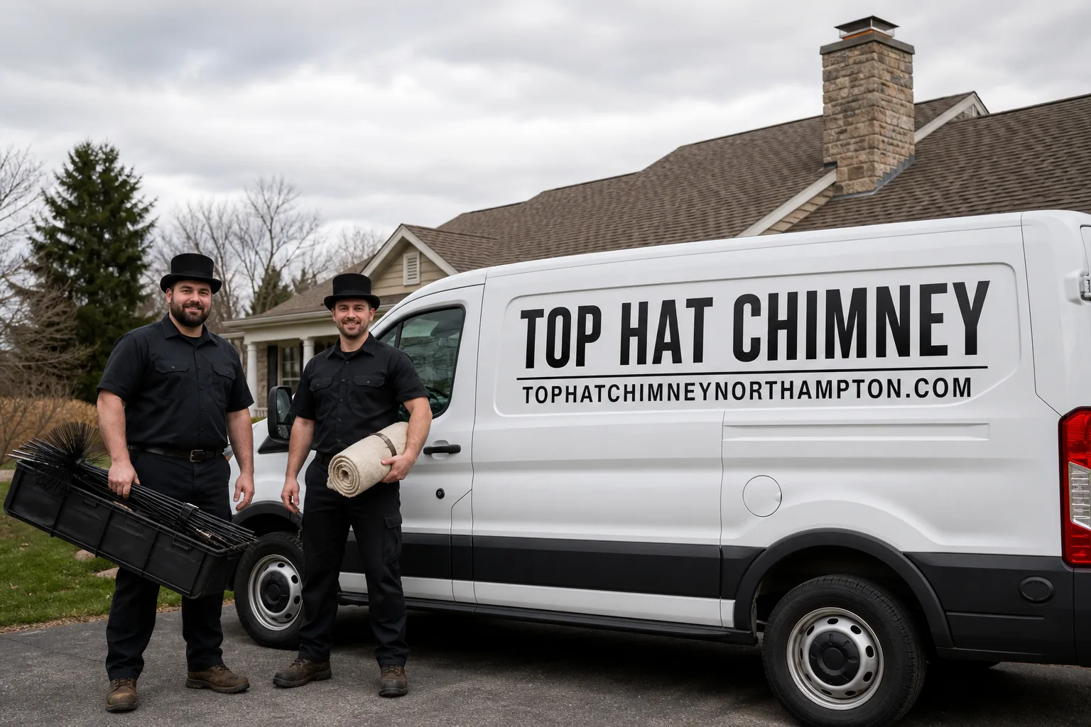 Top Hat Chimney chimney cleaning service vehicle and crew in Northampton, PA